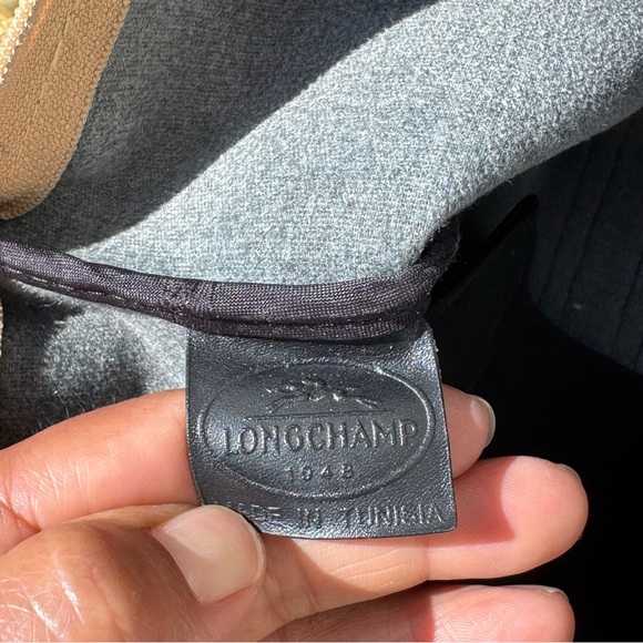 Longchamp Small Handbag Black Nylon Tan Leather Le Pliage Top Handle - Picture 7 of 16